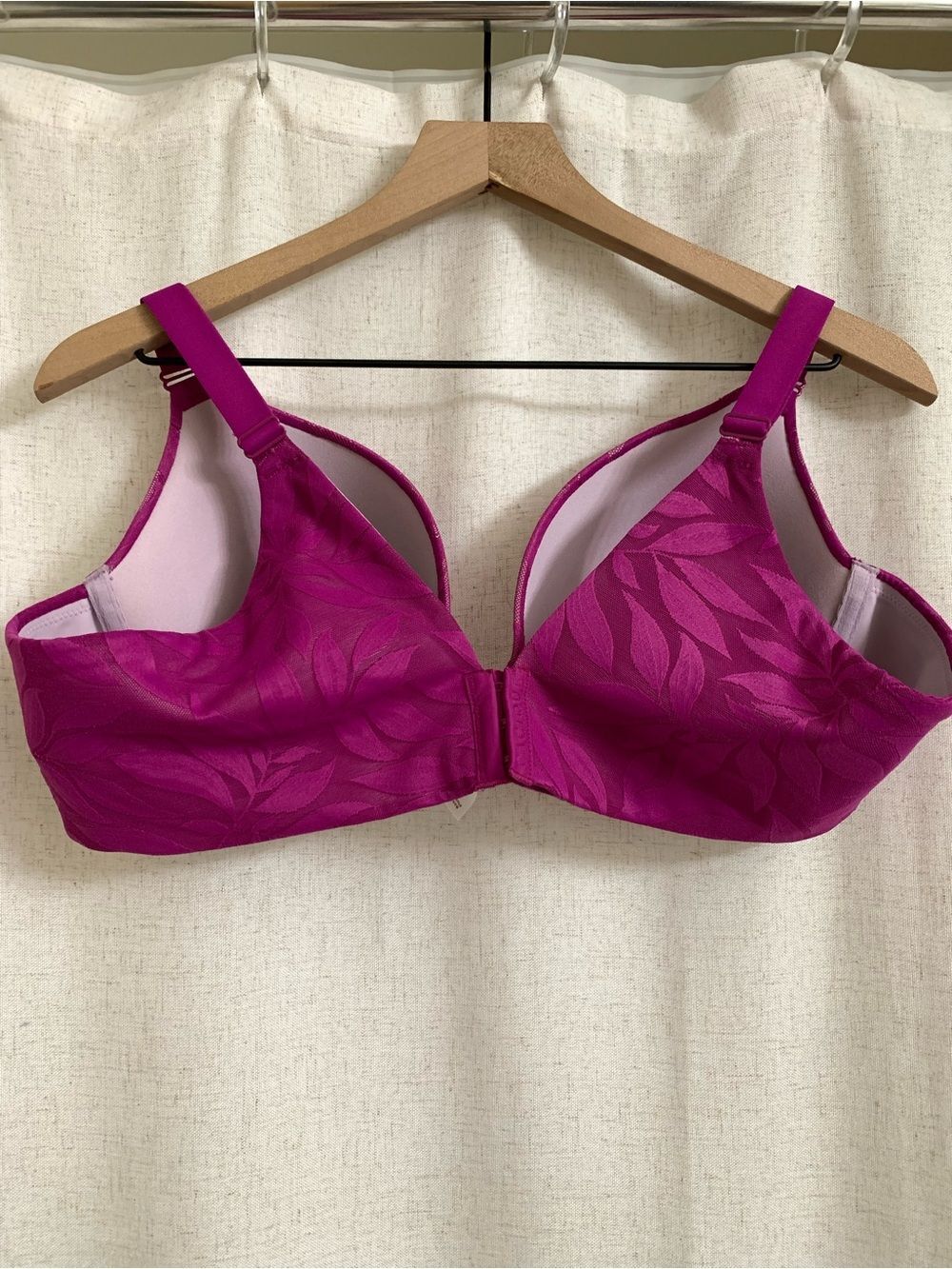 Cacique Invisible Lace Back Smoother Boost Plunge Bra Purple Wine 44B - Picture 8 of 11